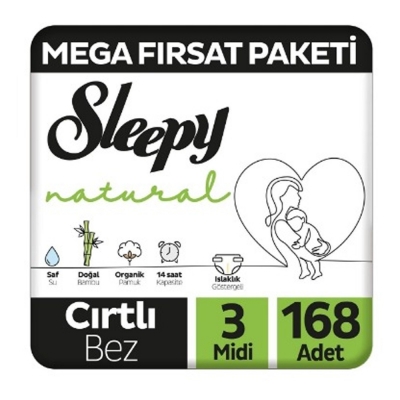 Sleepy Natural Bebek Bezi 3 Numara Midi 168 Adet